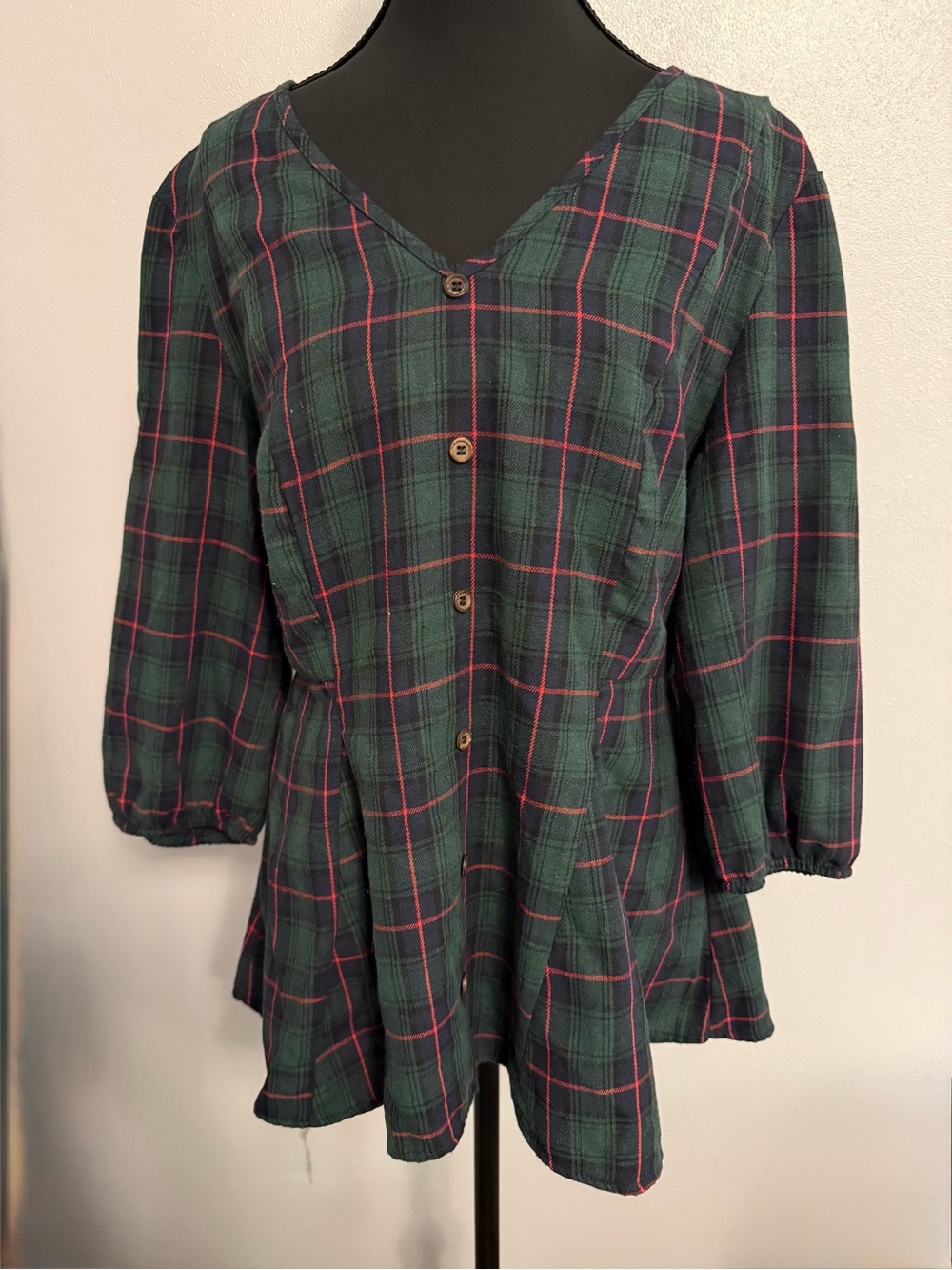 BloomChic Fall Green Plaid Top